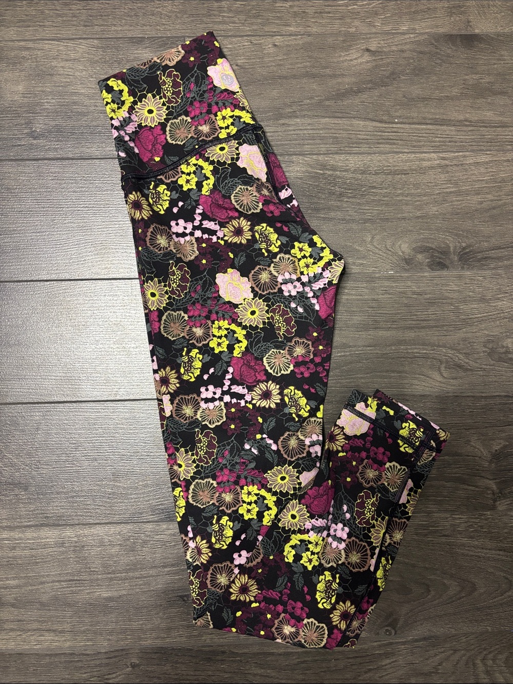 lululemon athletica Floral Print Leggings - Black, Yellow & Pink